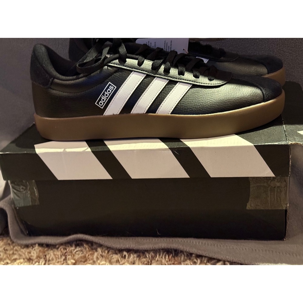 Adidas VL Court 3.0 Mens Sneakers Black White Gum ID6286 Size 11